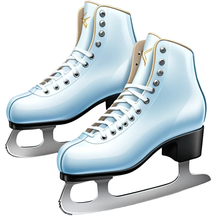 An icon showing The rink is surrounded by cheering spectators and soft arena lights, creating a beautiful, dynamic atmosphere. a pair of elegant figure skates placed on the smooth, sparkling ice of a grand ice arena. Transparent background highlights the grace and beauty of figure skating. emoji