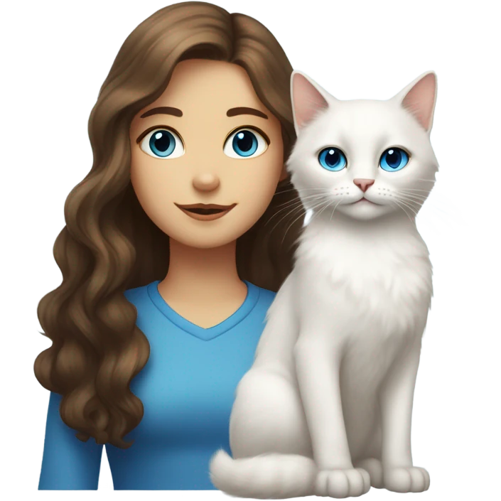 white cat with girl brown hair emoji