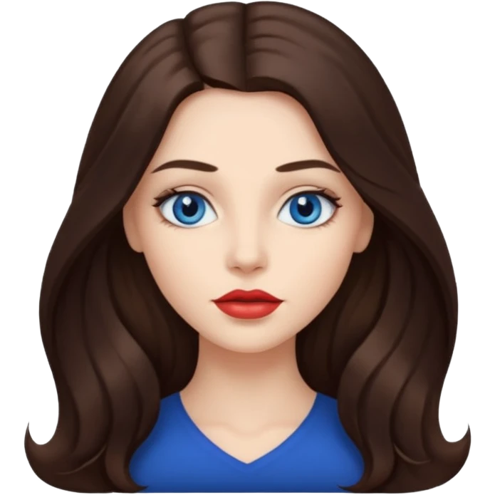 Woman with fair skin long brunette hair dark blue eyes and full lips emoji