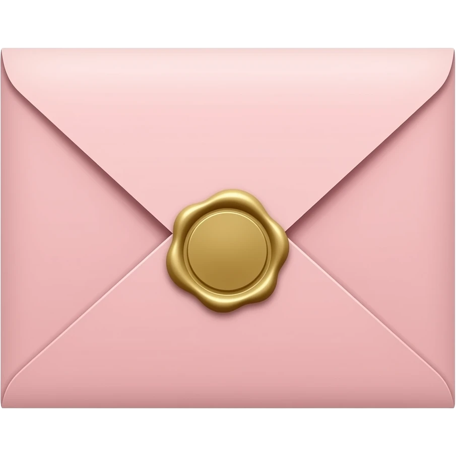Luxury invitation envelope, isolated, centered, no background, blush pink paper, gold wax seal, feminine British high society glamour emoji