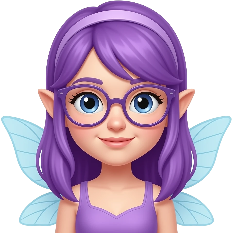 purple haired fairy with glassess and hairband emoji
