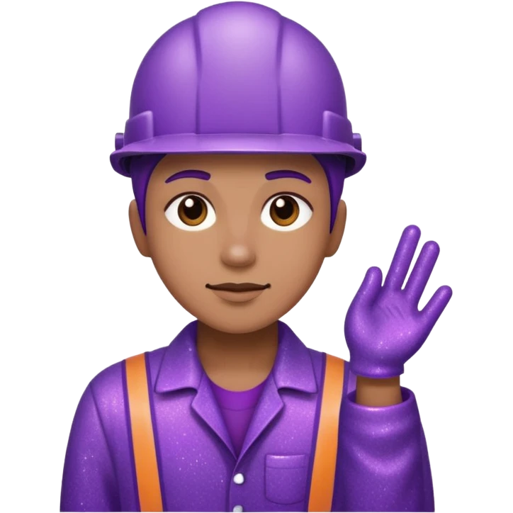 industrial worker wearing purple glittery clothes emoji