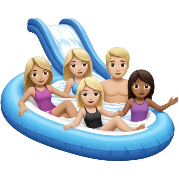 dark brown haired girl that’s pale and blonde haired girl and dirty blonde haired man and dark brown hair guy that has a bit longer hair just above his shoulders and is pale too on the lazy river water slide emoji