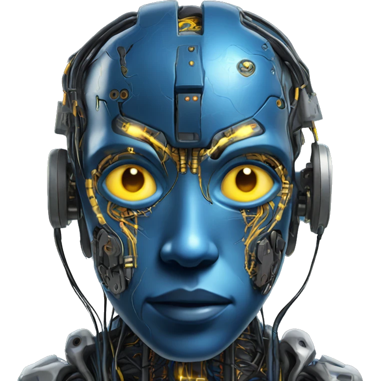 Blue cyborg with yellow eyes wires and circuits  emoji