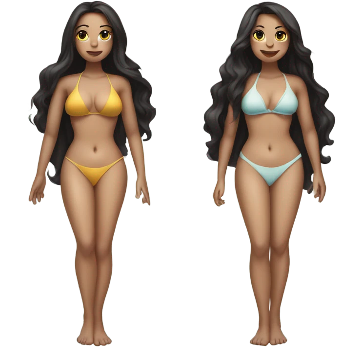Hourglass woman bikini long dark hair, curvy, pale skin emoji