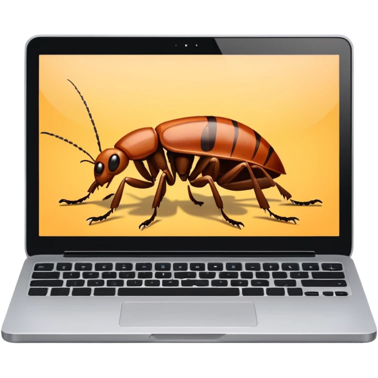 an open laptop with cockroaches crawling on it emoji