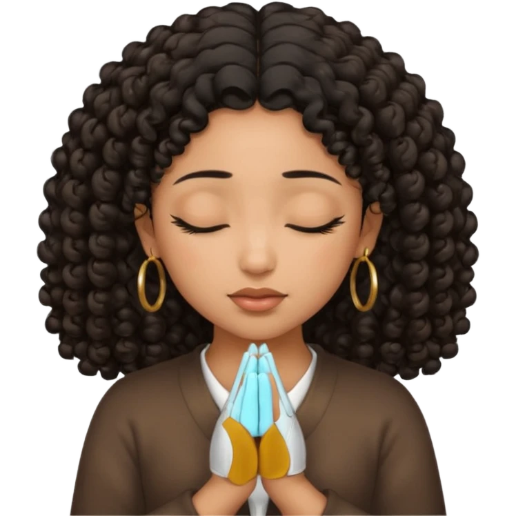 brown girl praying curls black hair and eyes closed gold hoop earrings emoji