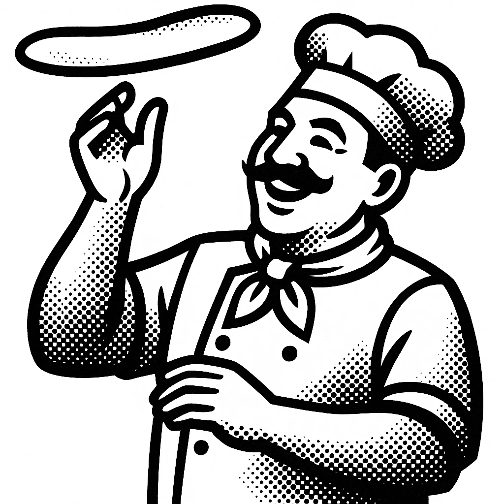 smiling Italian chef spinning pizza dough emoji