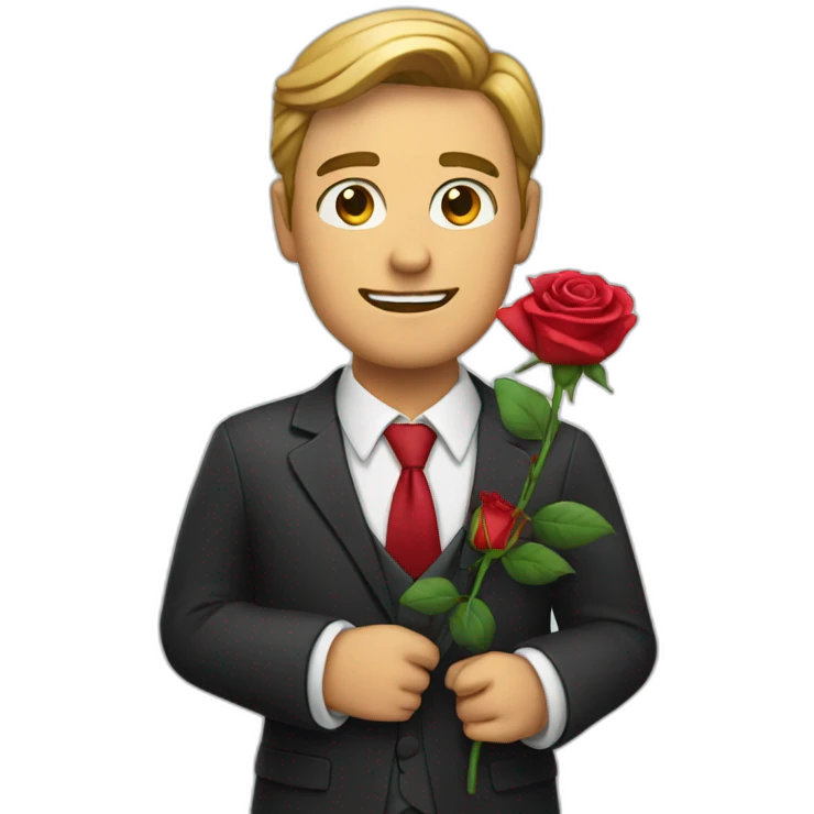 a man in a suit with a rose in his hand. emoji