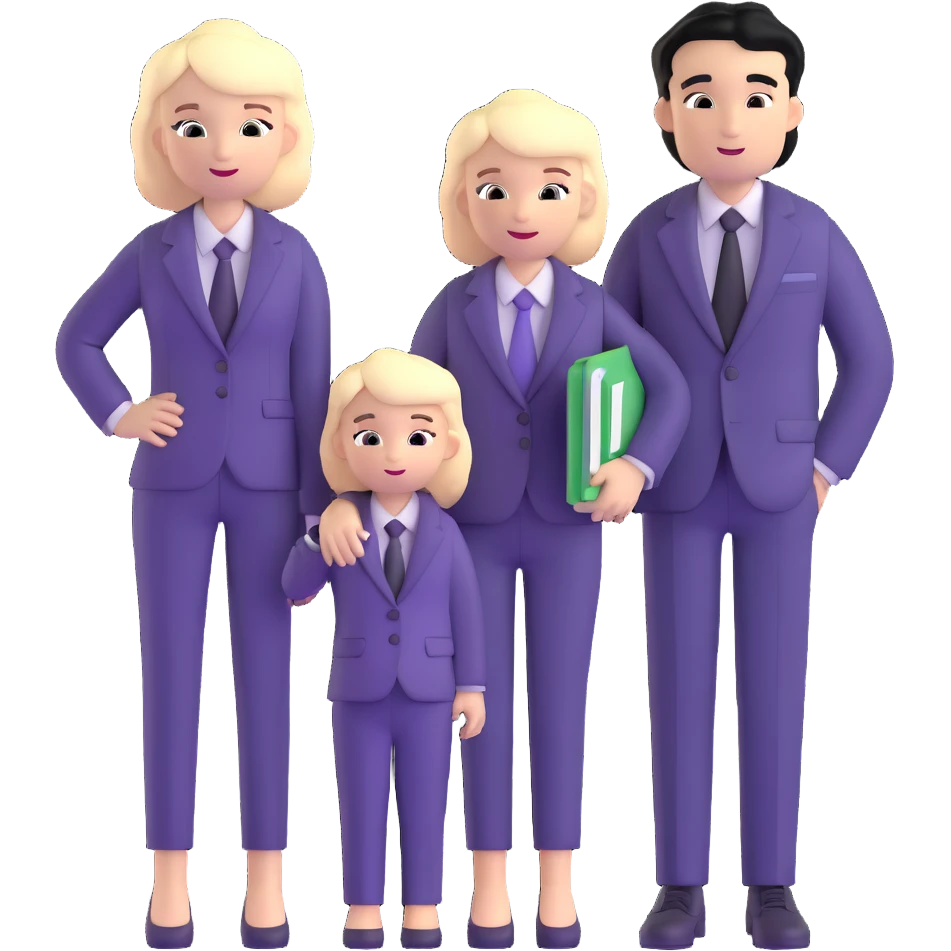 The Parr family from Incredibles in civilian clothes - Bob in business suit, Helen in casual clothes, Violet teen with black hair, Dash blonde boy, baby Jack-Jack emoji