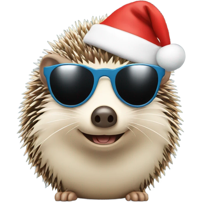Hedgehog wearing sunglasses and Santa hat emoji
