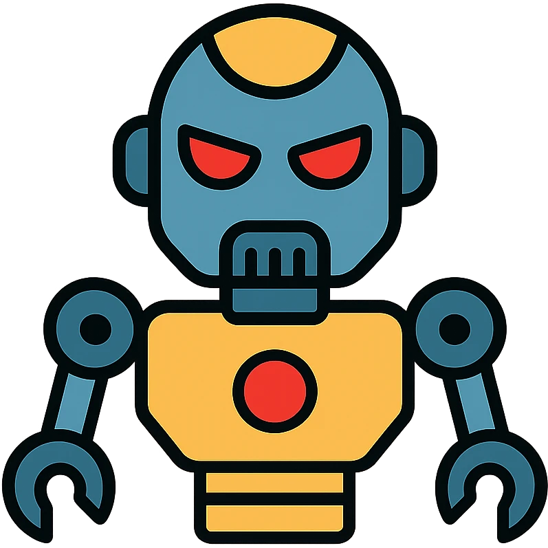 Villainous robot with red eyes and mechanical parts emoji