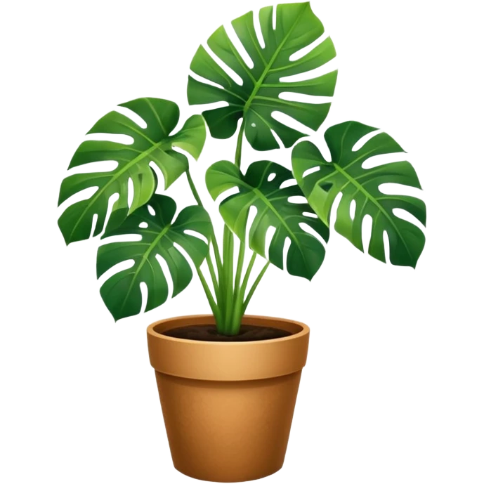 Potted plant, the potted plant contains Monstera deliciosa. emoji