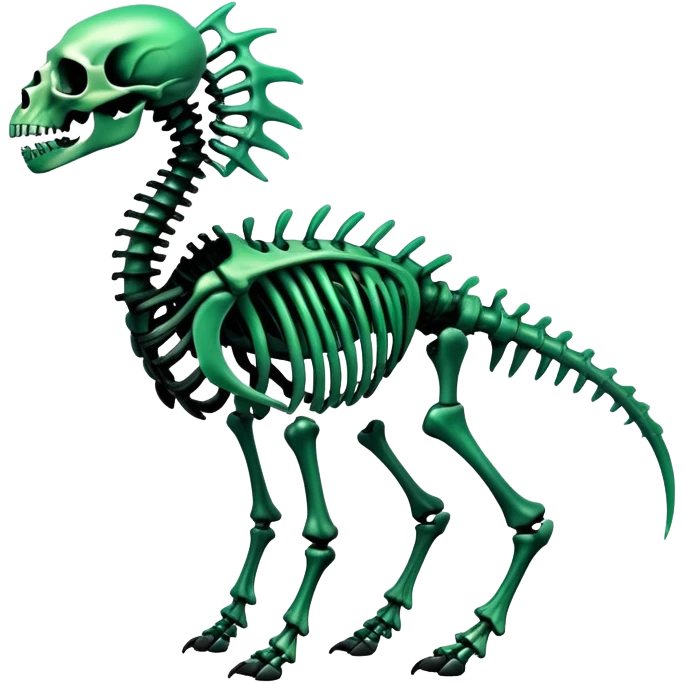 A black and green gradient epic shiny cool edgy skeletal animal, full body emoji