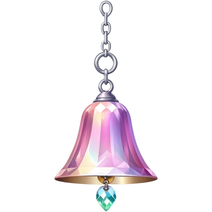 PInk iridescent Bell with chained hanging crystals and feathers emoji