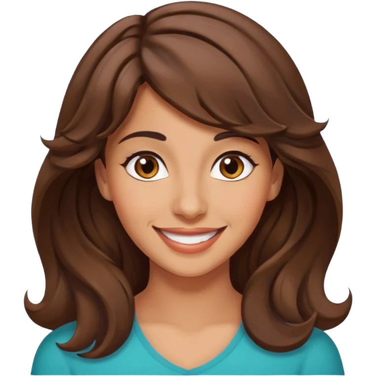30 yr old middle eastern woman wavy brown hair side bangs big smile tanned skin brown eyes emoji