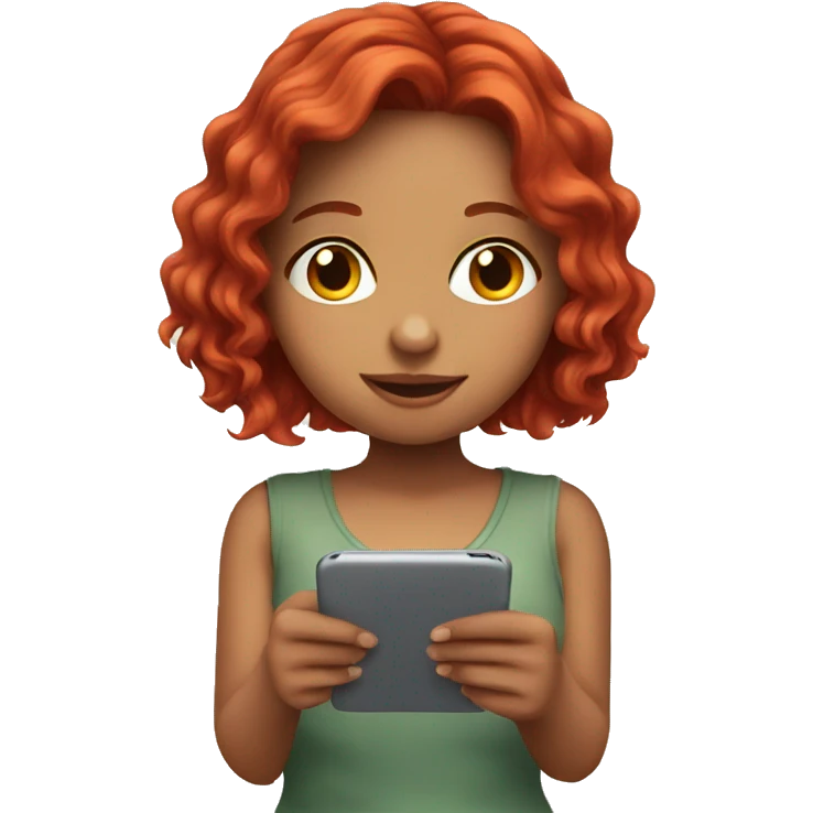 short cute girl with red hair texting her boyfriend  emoji