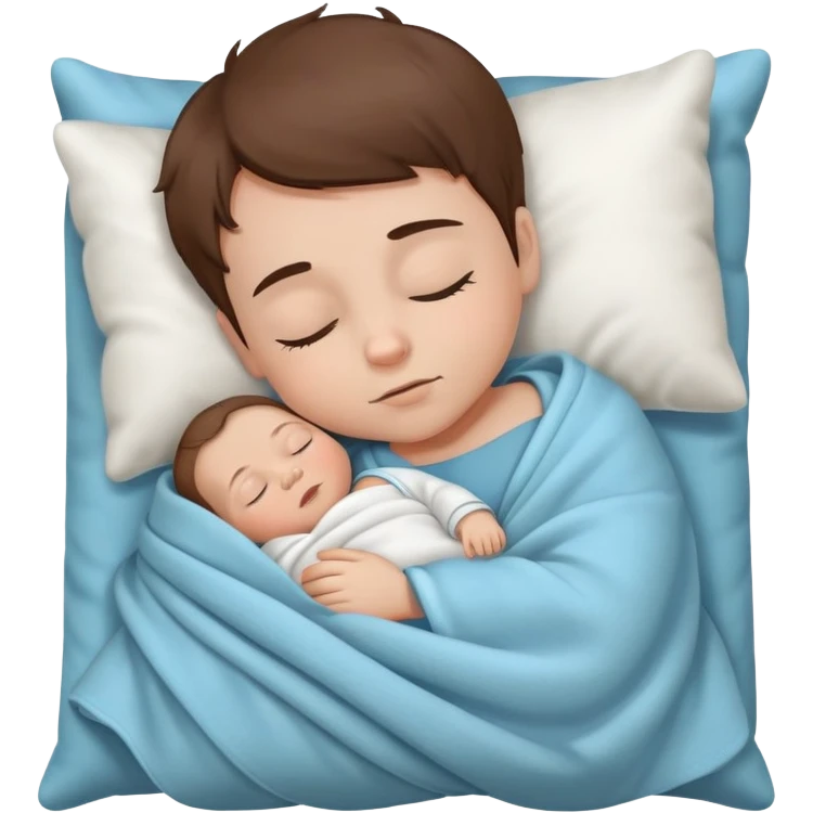 Sleeping Baby boy with brown hair, white skin, sleeping with blanket and pillows emoji