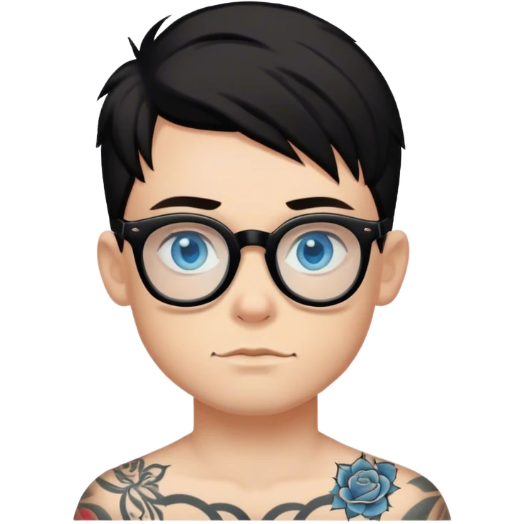 Blue eyed boy with black glasses and tattoos  saying now allowed emoji