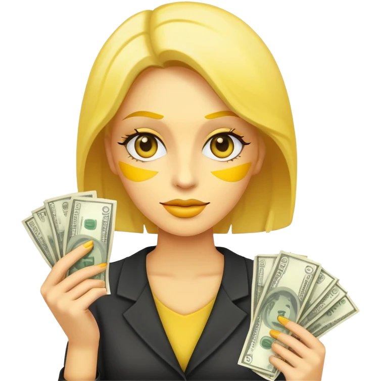 yellow skin woman holding money bills emoji