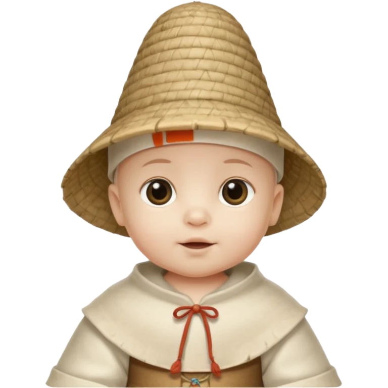 ancient latin baby conical hat, white, half body emoji
