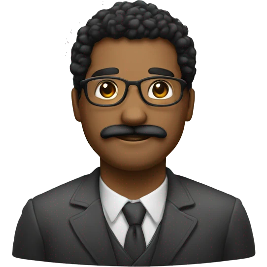 Homem negro com bigode, cabelo branco, calvo, usa óculos, sorrindo emoji