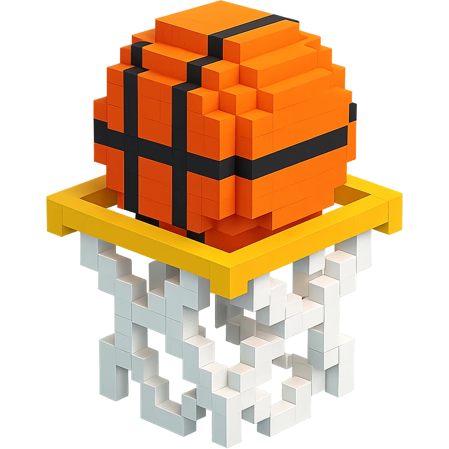 A voxel-style basketball in a net, detailed and intricate emoji