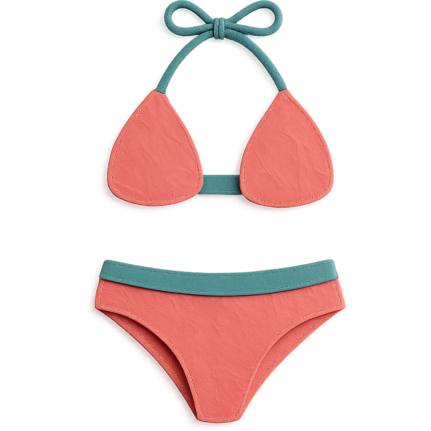 two-piece bikini swimsuit, paper-craft style illustration emoji