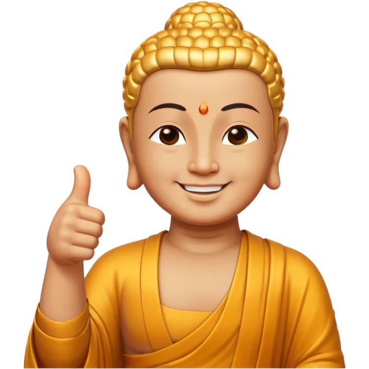 Buddha smiles and gives a thumbs up emoji