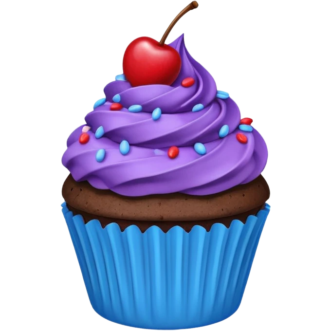 Chocolate Cupcake: blue cream, purple paper, sprinkles with cherry on top  emoji