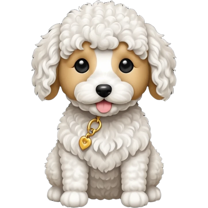 Can you make me an emoji of a very white mini goldendoodle no brown in his fur that looks at more poodle with black eyes? emoji