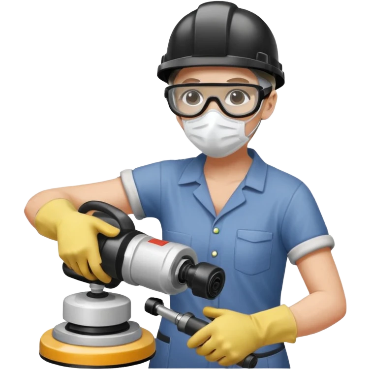 person using a disc grinder to cut a porcelain tile, wearing safety gear, simple and clear action emoji