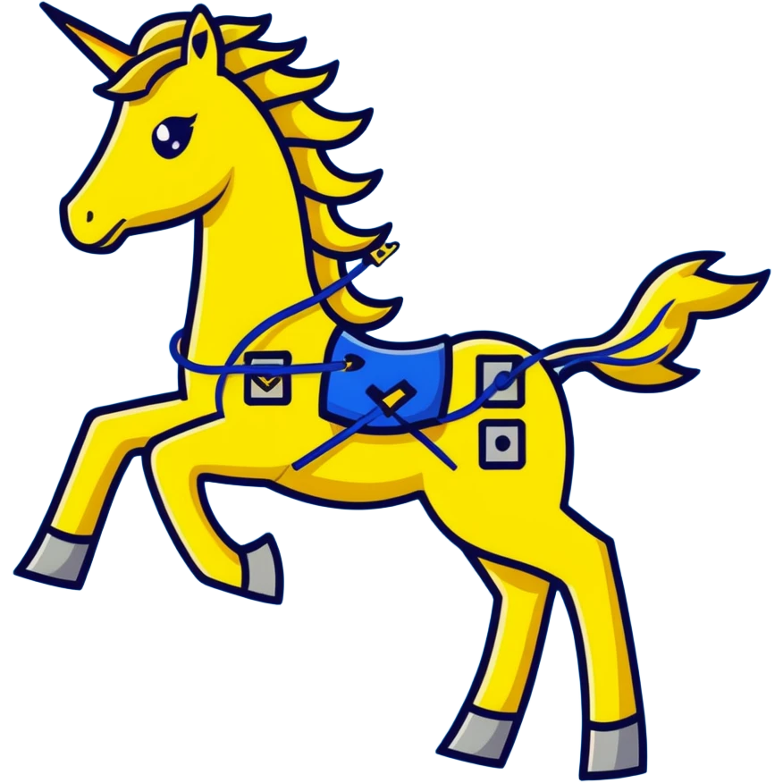 yellow fast electric horse made of electricity, bolts, visible yellow wires, lightning, blue electricity, dynamic galloping pose emoji