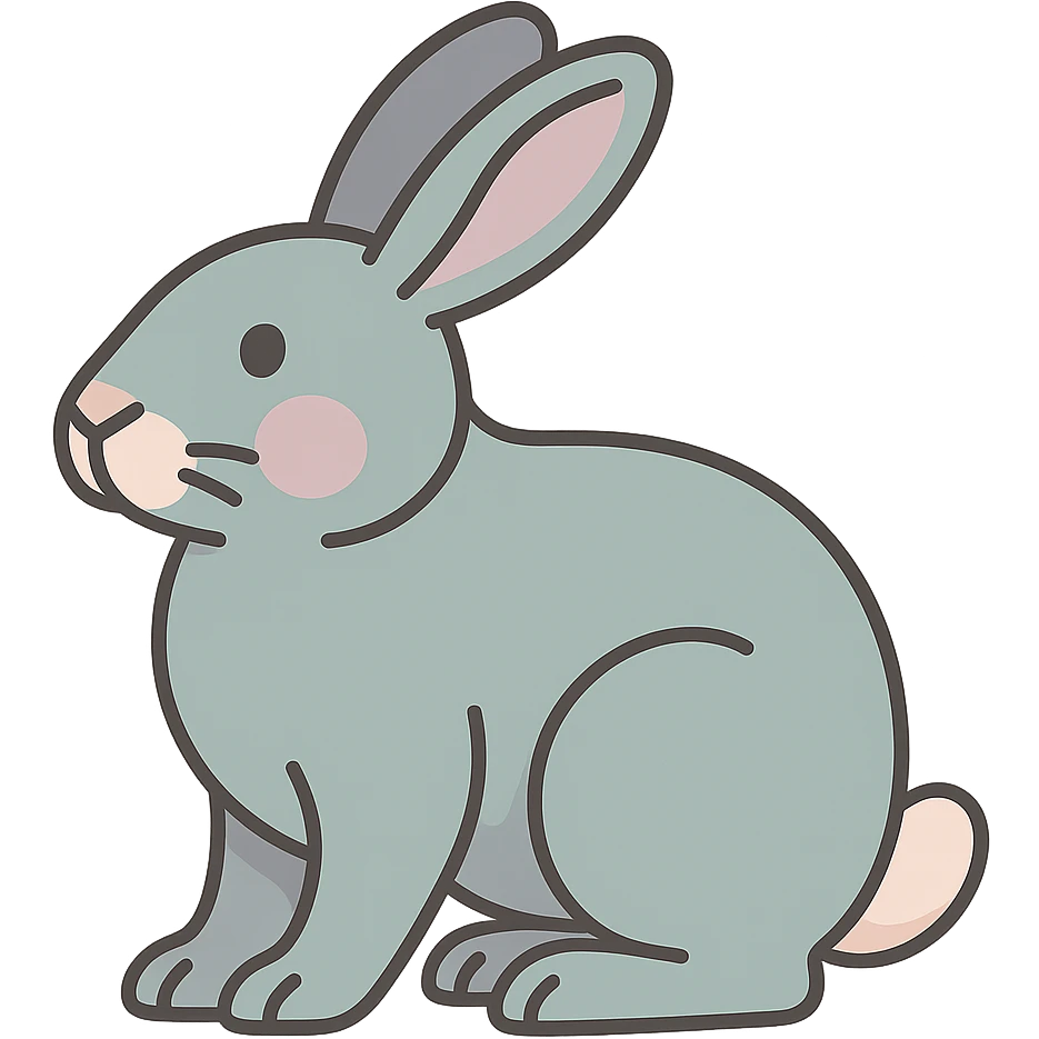 Create an icon-color-outlined style illustration of a rabbit as the symbol of the year according to Feng Shui, in a Chinese Eastern style. Use thin, clean contours and soft rounded shapes. Apply a pastel palette with colors #98B5BC, #B5B3C1, #C9A3C9, #E4C0CA, #F7DCD1, #F7C0AA. Include detailed shadows and highlights with soft lighting. The background should be transparent. The style should be less cute and without decorative elements. The silhouette and appearance should match the provided reference. emoji