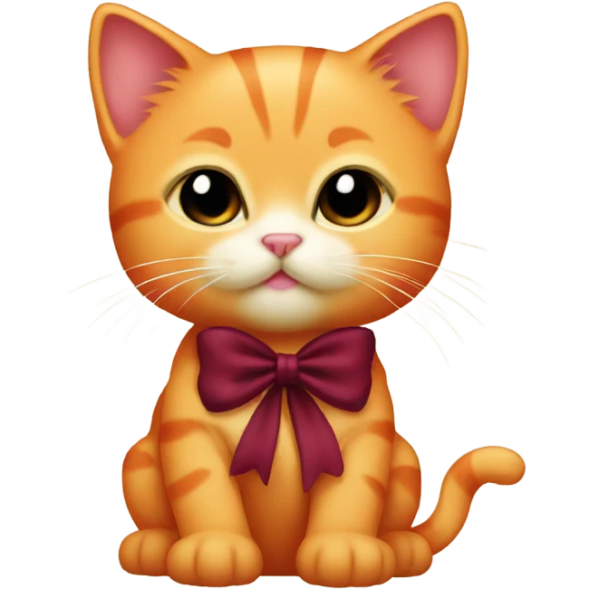 Baby orange kitty with a coquette burgundy bow emoji