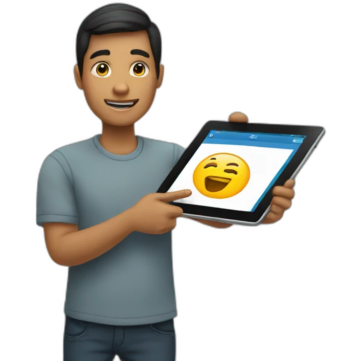person holding an ipad, while pointing to it emoji