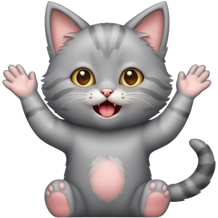 Standing Gray kitten with arms up meowing  emoji