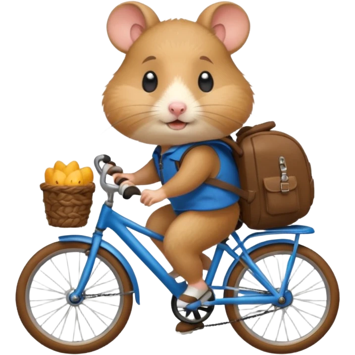 A hamster is riding a bicycle and wearing a backpack. emoji