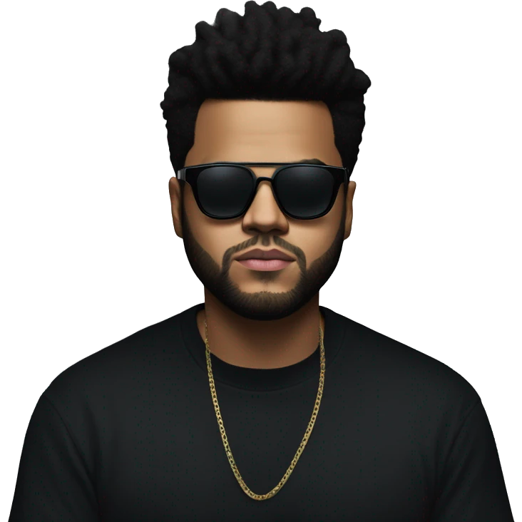 the weeknd in a black t-shirt, with a relaxed face and Apple Vision Pro augmented reality glasses over his eyes emoji