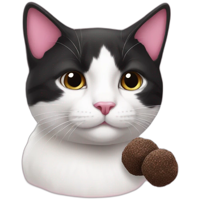 black and white cat with pink truffle emoji