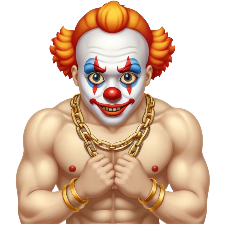 clown with golden chain on the neck doing gym emoji