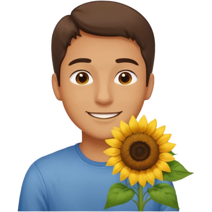Man smelling sunflower with gentle smile, half body emoji