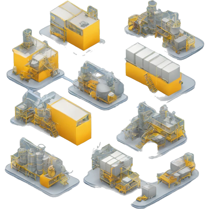 create a factory process where multiple connected things are working  emoji