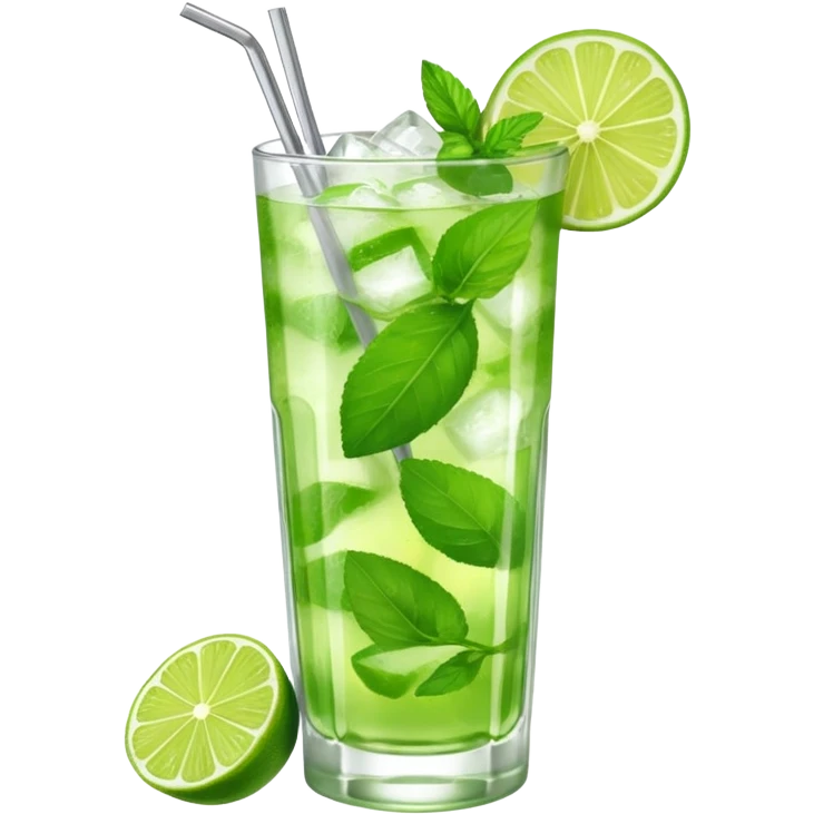 Mojito – tall glass with lime, mint leaves, and ice emoji
