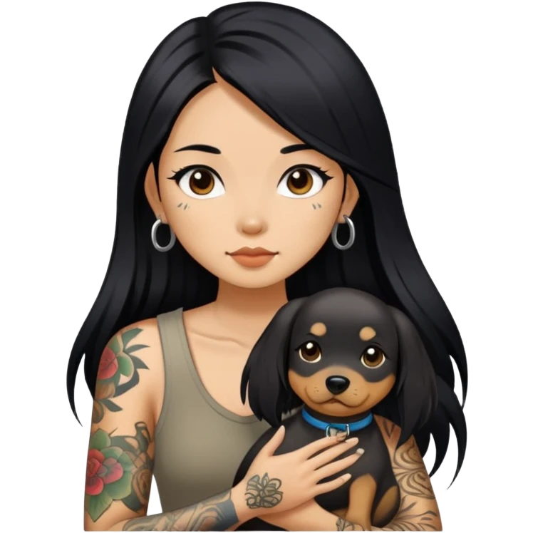 a  Chinese girl with  long hair and tattoos and a dog emoji
