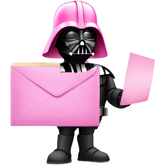 darth vader in all pink suit and pink helmet holding email envelope with one hand  emoji