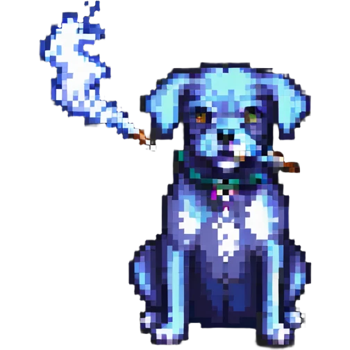 pixel art style dog smoking emoji