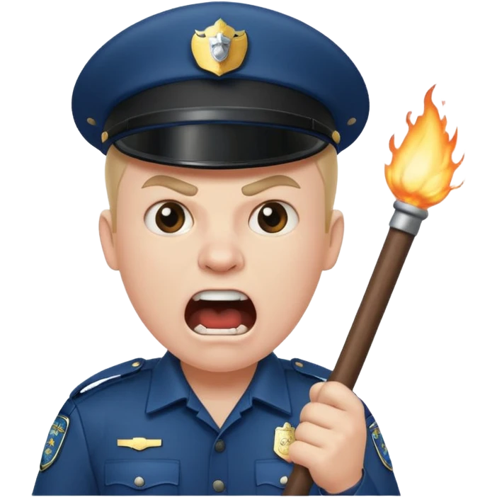 An angry British policeman with a baton in his hands shouts emoji