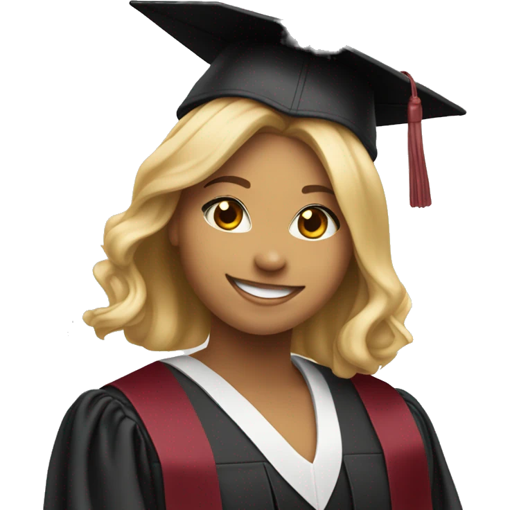 Blonde girl smiling wearing graduation cap with university of Chicago Loyola emoji