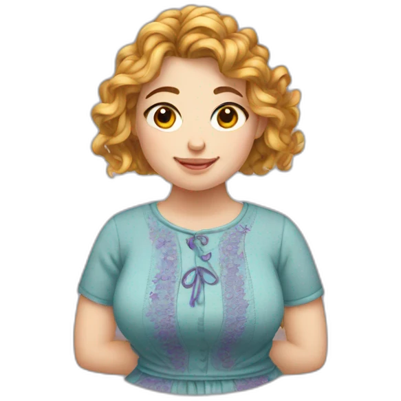 Chubby Girl with wavy hairs doing embroidery on loop emoji